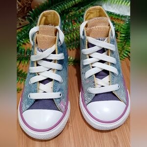 Girls Converse Hi Top- Party Hi Moody Purple Multi Tongue Trainers Sz 7